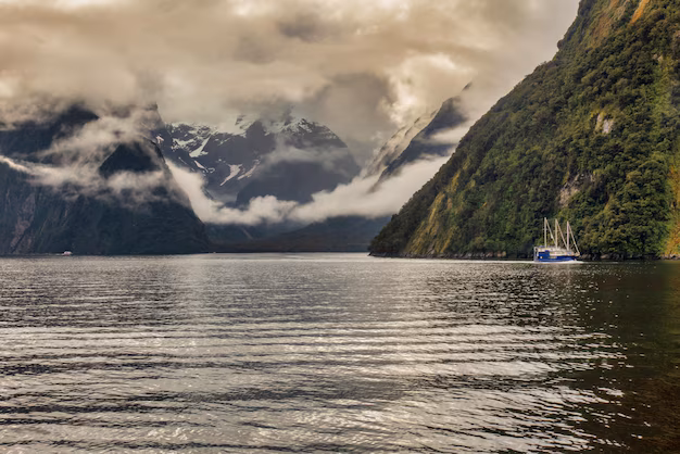 The misty fjord cliffs of Milford Sound, New Zealand