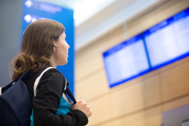 Traveller checking a flight information board at the airport