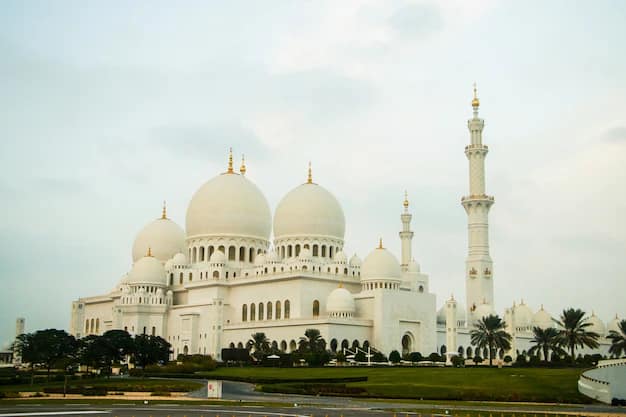 Sheikh Zayed Grand Mosque in Abu Dhabi seen from afar