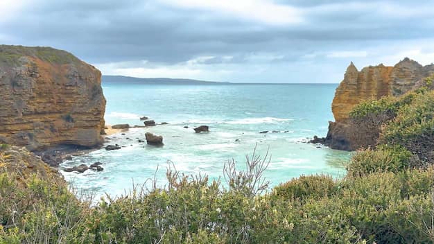 Limestone cliffs above the ocean on the Great Ocean Road, Australia