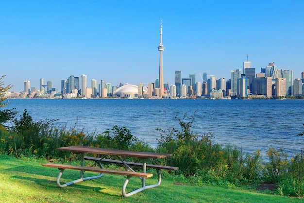 Toronto skyline seen from a park, Canada