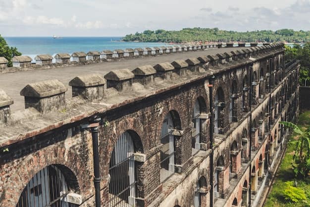 The brick wings of the Cellular Jail national memorial in Port Blair, Andaman Islands