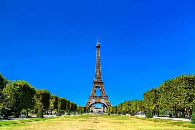 The Eiffel Tower rising over the Champ de Mars in Paris