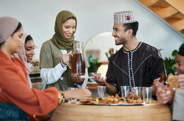 A family sharing a meal together during Ramadan