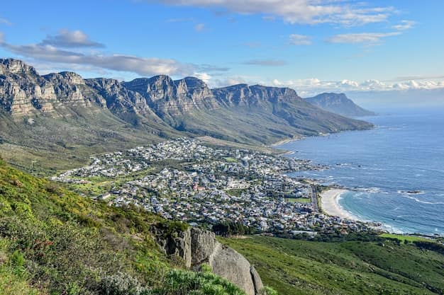 Cape Town city bowl below the flat summit of Table Mountain, South Africa