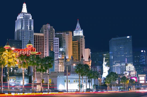 Panoramic view of the Las Vegas Strip lit up at night with casinos and neon lights