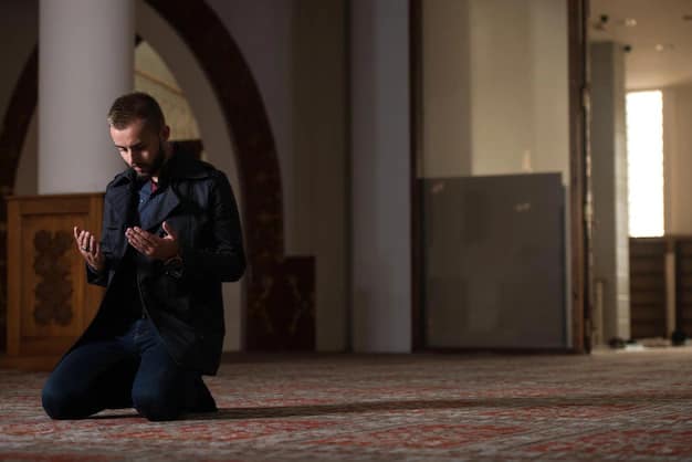 A Muslim pilgrim standing in prayer