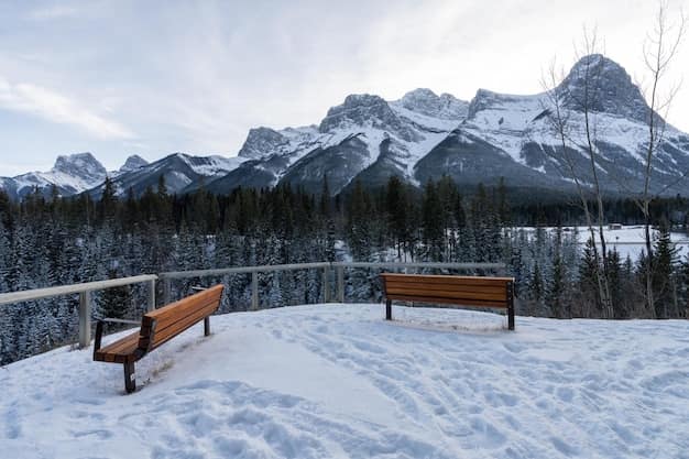 A snow-capped mountain range seen from a winter viewpoint