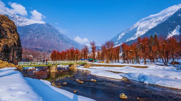 Betab Valley near Pahalgam under winter snow, Kashmir